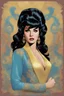 Placeholder: A woman with long, wavy curly black hair and a stacked body who resembles Leonard Nimoy/Sofia Vergara/Elizabeth Taylor/Elvis Presley/Paul - Full Color