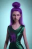 Placeholder: purple haired human girl with bright green eyes wearing purple/black dress