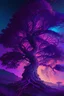 Placeholder: majestic tree, psychedelic, violet tones, fantasy landscape