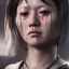 Placeholder: portrait closeup face crying half hitomi tanaka half cyborg middlecyborgs post-apocalypse in a cyberpunk city, sci-fi fantasy style, volumetric lighting, particales,highly detailed,cinamatic, deep colours,