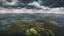 Placeholder: The forest goes beyond the horizon. A flat landscape. The sky is overcast. Spring. sky view, from above view. 10 miles above the ground. Beautiful Rainy clouds. Paint style. Many details. Satin ember new day. Vibrance! HDR tonong!