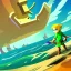 Placeholder: Legend Of Zelda: Wind Waker style vast ocean, stylized, celshaded, colorful, adventurous, frontal view, full view.