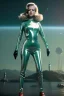 Placeholder: Ultra Realistic retro sci-fi portrait New York image from 1960, many spaceships, sweet young Jane Fonda, tight latex suit, weapon, fighting stance, soft color, highly detailed, unreal engine 5, ray tracing, RTX, lumen lighting, ultra detail, volumetric lighting, 3d, finely drawn, high definition, high resolution.