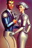 Placeholder: american dream portrait hansome man and a robot wife1950s