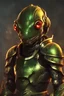 Placeholder: Frog Green Soldier Portrait Glow big red eye Gold Armor warrior Robotic lightning Silver Smoke fire Dust 16k details epic rare future water