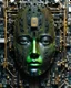 Placeholder: a cyborg face in circuit motherboard face,melted in to the circuit board and chipset computer