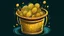 Placeholder: fantasy cartoon style illustration: golden coins in a bucket