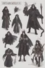 Placeholder: A dnd character sheet. A woman dressed for the cold north dressed in dark furs, with black hair. Death cleric wearing a mask with a skull, female woman girl