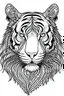 Placeholder: outline art for an Adult coloring page, Sketch style, only use outline< Block print style Tiger, clean line art, white background, no shadows and clear and well