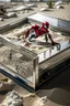 Placeholder: Spiderman's close up footprint lodged within sand in a neat, square display glass box, "spiderman" engraved on small metal plate outside of the box, realistic and highly detailed, 8k