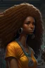 Placeholder: african fantasy mechanic girl with long big afro hair