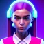 Placeholder: waitress teenager, rounded face, pink hair, made up cheeks, striped shirt, neon ambient light, vibrant color, pop style, highly detailed, art stations, concept art, smooth, unreal engine 5, god rays, ray tracing, RTX, lumen lighting, ultra detail, volumetric lighting, 3d, finely drawn, high definition, high resolution.