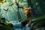 Placeholder: volumetric light, oil painting ,evening and motion blur running caped long haired pixie Quickling - Forgotten Realms dodging flying bats above water fall and along winding branches in lush green forest along speeding horses , bokeh like f/0.8, tilt-shift lens 8k, high detail, smooth render, down-light, unreal engine, prize winning