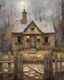 Placeholder: lone old stone cottage with lights on, by Frozen apocalypse " a patchwork art by Jamie heiden, peter doig, Renoir, pol Ledent, endre penovac, Gustave Loiseau, Arthur Rackham, Doug Chinnery, Maud Lewis. inlay, watercolors and ink, beautiful, fantastic view, extremely detailed, intricate, best quality, highest definition, rich colours. intricate beautiful dynamic lighting award winning fantastic view ultra detailed 4K 3D high definition hdr elegant intricate beautiful award winning fantastic view
