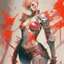 Placeholder: Alessandra DaDario mistress, fencing stance, red leather armor, red leather combat boots, short pixie blonde hair, big chest, final fantasy tactics, showing skin, big hips no clothing, happy, Full body, Beautiful waifu style girl, hyperdetailed painting, luminism, art by Carne Griffiths and Wadim Kashin concept art, 4k resolution, fractal details bioluminescence , 3d render, octane render, intricately detailed , cinematic, trending on artstation ,Centered hyperrealistic cover photo awesome full