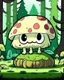 Placeholder: magical kawaii mushroom with a big, frowning mouth and droopy eyes, sitting on a mossy log in a quiet and peaceful forest, lost in its own thoughts, high details, forest background, cute, kawaii style, outline, cartoon style