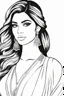 Placeholder: coloring page for adults of fashion model wearing hindi dress, thick and clear lines hair, full body portrait, style clean coloring page for adults, cartoon style, clean line art high detailed, white background, coloring book style, 8k, no-shading, thick lines hair, no-grayscale, lines hair