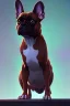 Placeholder: a detailed illustration of a french bulldog, phoenix bird wallpaper, luminescent body, full body, symmetrical body, realistic, glowing muscles, sharp focus, meticulously detailed, soft evening sky, 64k