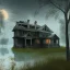 Placeholder: Abandoned house, overgrown, partially submerged,Interior, water inside