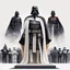 Placeholder: Create a simple illustration that showcases Darth Vader, adorned in his iconic black cape, standing triumphantly on the highest olympic podium as the undisputed champion wearing a gold medal. Flanking him on two lower podiums are two white-clad Stormtroopers, looking sullen. Set this scene against a white background.