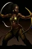 Placeholder: female dark skin Shadar-Kai wielding a Whip a whip made out of black thorns