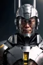 Placeholder: Cyborg armor with helmet on head serious face