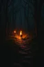 Placeholder: fantasy winding dark fore path with the fire animal in the darkness and cobwebs