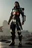 Placeholder: Fully armored cyberpunk samurai, photorealistic