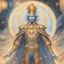 Placeholder: A divine being made from the combination of water and sun with cosmic powers and Dracula God-like man with infinite power who owns the galaxies and wears a beautiful crown A battle suit made of galaxies and stars with a glove that has seven endless stones