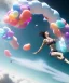 Placeholder: Ultra realistic speed clouds sky scene, wide angle view, sweet women falling down, inflatable color clothing, free jumping flying, many trinkets, hair monster. Clouds sea, many jelly beans, balls, color smoke, smile, happy, circus style, extreme, wind, 20,000 feet altitude, stratosphere, soft color, highly detailed, unreal engine 5, ray tracing, RTX, lumen lighting, ultra detail, volumetric lighting, 3d, finely drawn, high definition, high resolution.