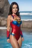 Placeholder: the actress Dillion Harper with Black hair as Supergirl the Sports Illustrated swimming suit model - 32k, UHD, glossy, professional quality 8 x 10, 35mm, studio photograph