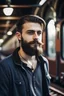 Placeholder: Handsome young Men with beard portrait before a train Engine