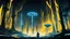 Placeholder: tron legacy movie, creatures,, space ships, city of the future, trees , forest, yellow, blue, red