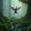 Placeholder: evening,light rays, gargoyle in magical forest, spray painting, foliage frame, fantasy art , movie poster, Realistic photography, incredibly detailed, ultra high resolution, 8k, complex 3d render, cinema 4d, color corrected