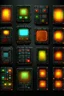 Placeholder: Sprite rust metal sheet, separate blokcs, Metal Armor plate sheet, neon lights from edges, neon frame on ages, Metal rust, Sheet metal, Metal square, space theme, space game, gray background, 32 pixel by 32 pixel art