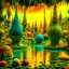 Placeholder: Odd swamp landscape with odd beings surreal abstract Max Ernst style, Tim Burton, Harry Potter, 120mm photography, sharp focus, 8k, deep 3d field, very detailed, volumetric light, very colorful, ornate, F/2.8, insanely detailed and intricate, hypermaximalist