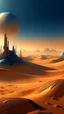 Placeholder: sci fi planet, sand dunes, dawn, city