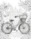 Placeholder: B/W outline art,coloring book page, full white, super detailed illustration for adult,"Blossom Ride: A Floral-Adorned Bicycle Adventure", crisp line, line art, high resolution,cartoon style, smooth, law details, no shading, no fill, white background, clean line art, Sketch style.
