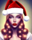 Placeholder: girl in Santa hat, close up portrait, Christmas, smiling, red lipstick, blonde hair