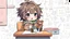 Placeholder: detailed digital art style, cute anime, detailed chibi face, sitting on school desk in hand a bear toy, in colorful modern-fantasy clothes , messy hair random drawing background, childbook style, highly detailed no photorealism