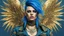 Placeholder: beautiful Punk woman Angel 30 years old, military clothing, mystical, bright colors, creative hairstyle, tattoo, piercing, photorealistic image, military, camouflage clothing, gold, blue, fine rendering, high detail, 8K