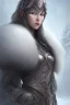 Placeholder: Medieval warrior girl, wearing futuristic armor, snow mountain background, snow, fur cloak