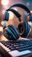 Placeholder: head set with keyboard attached ,bokeh like f/0.8, tilt-shift lens 8k, high detail, smooth render, down-light, unreal engine, prize winning