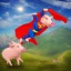 Placeholder: pig with superman cape on top of a mountain, realistic