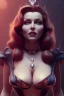 Placeholder: Rita Hayworth as evil queen in black leather, leather, busty, cleavage, angry, stern look. character design by cory loftis, fenghua zhong, ryohei hase, ismail inceoglu and ruan jia. unreal engine 5, artistic lighting, highly detailed, photorealistic, fantasy