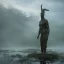 Placeholder: giant statue abandoned between moutain, swamp, water, glass, fog, highly realistic, highly detailed, intricate, 8k