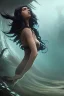 Placeholder: a beautiful woman, long curly black hair,closed eyes,coming from beneath the water,braking the surface with her face just coming out the water,looking up symbolism for breaking free. realistic,8k quality, action close shot from areal view,highly detailed , chaos 80