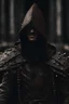 Placeholder: hooded man wearing studded leather armor