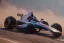 Placeholder: Futuristic formula race vehicle without wheels, hovering above track, cyberpunk style, fog