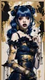 Placeholder: Poster in two gradually, a one side malevolent goth vampire girl face and other side the Singer Melanie Martinez face, full body, painting by Yoji Shinkawa, darkblue and gold tones,